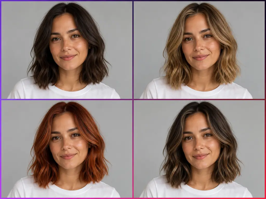 Before and after hair color change AI result with the same face and skin tone