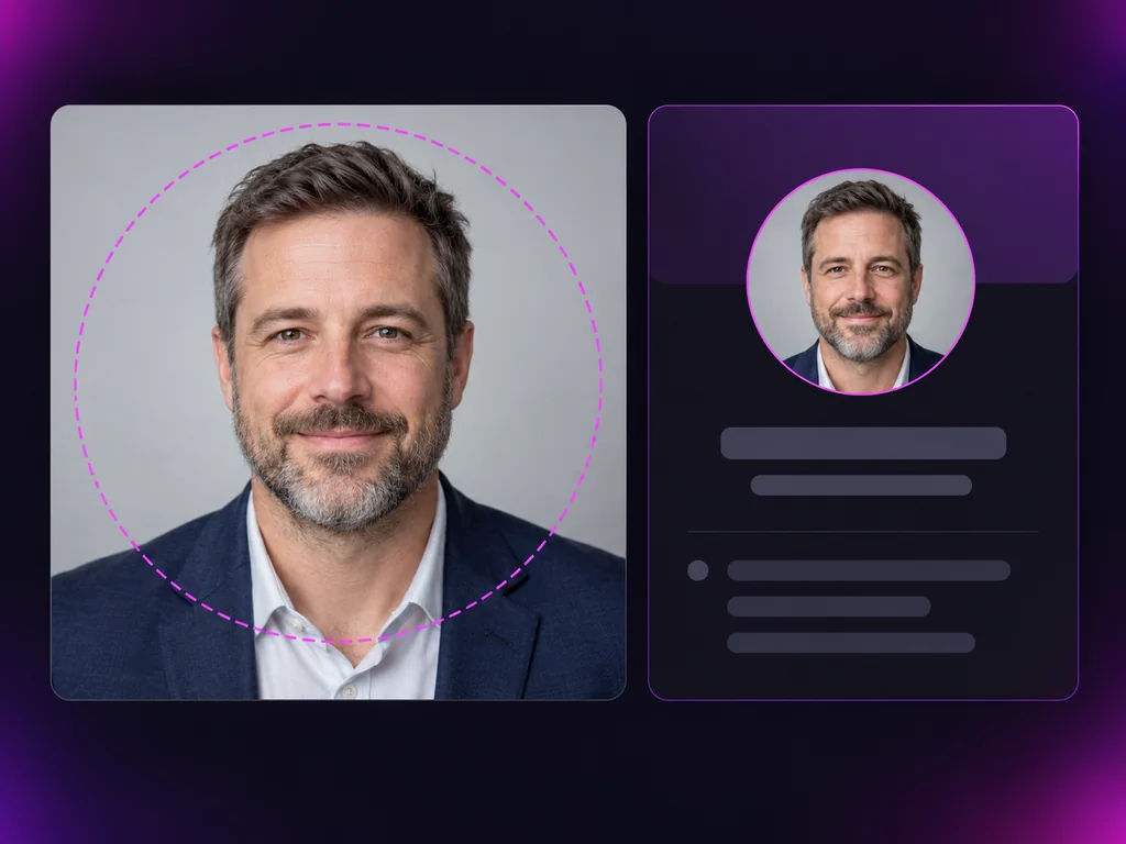 AI profile picture for LinkedIn in a round crop, head and shoulders framing
