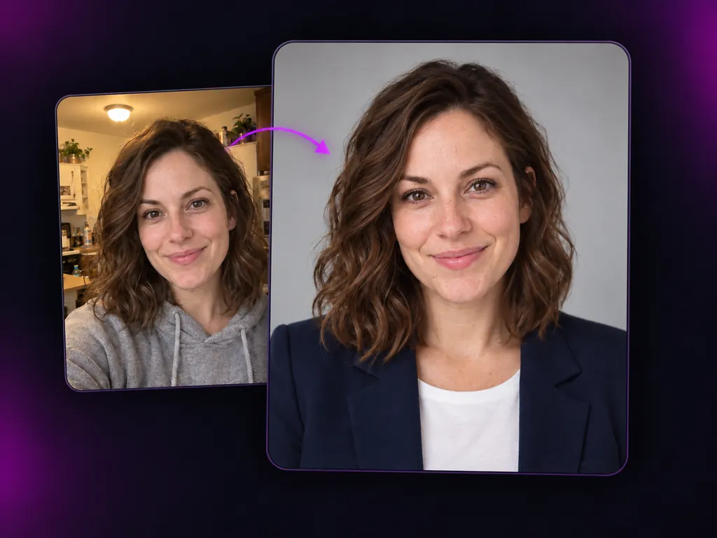 AI headshot made from a casual selfie, same face with a new background and blazer
