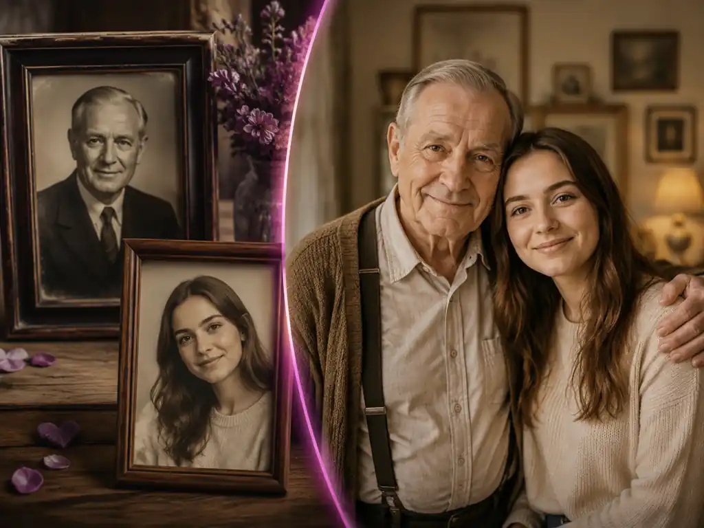 Two separate portraits merged into one couple photo by the AI photo combiner
