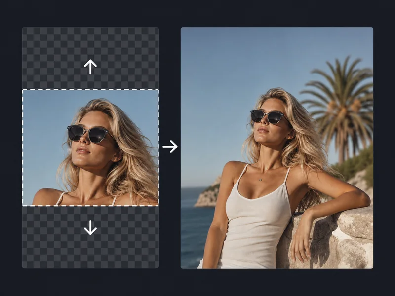 Portrait photo restored with AI — missing background and shoulders reconstructed