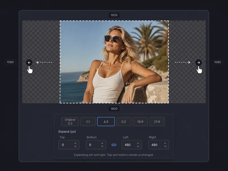 Set expansion direction and size in AI image extender