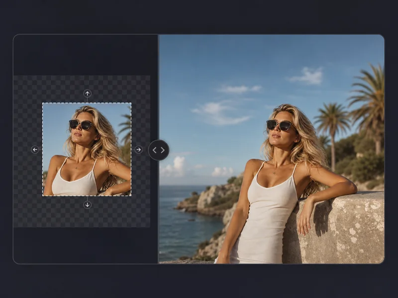 AI image expander before and after — original photo vs extended image with outpainting