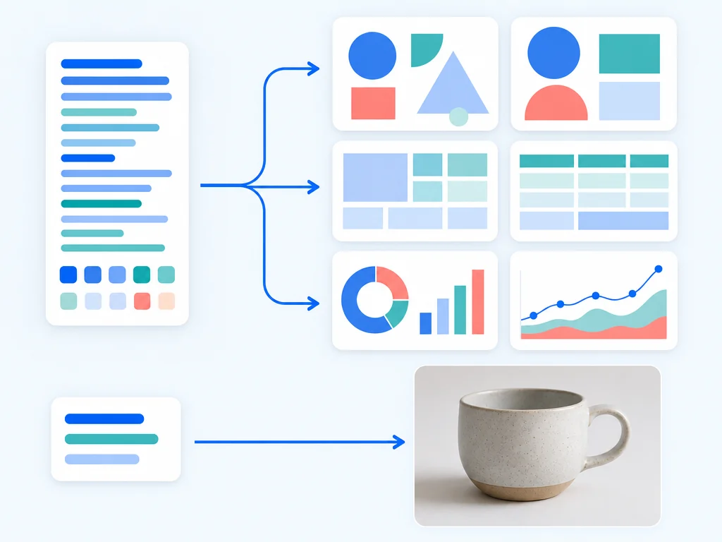 Long visual brief branching to structured panels and short brief leading to one product photo