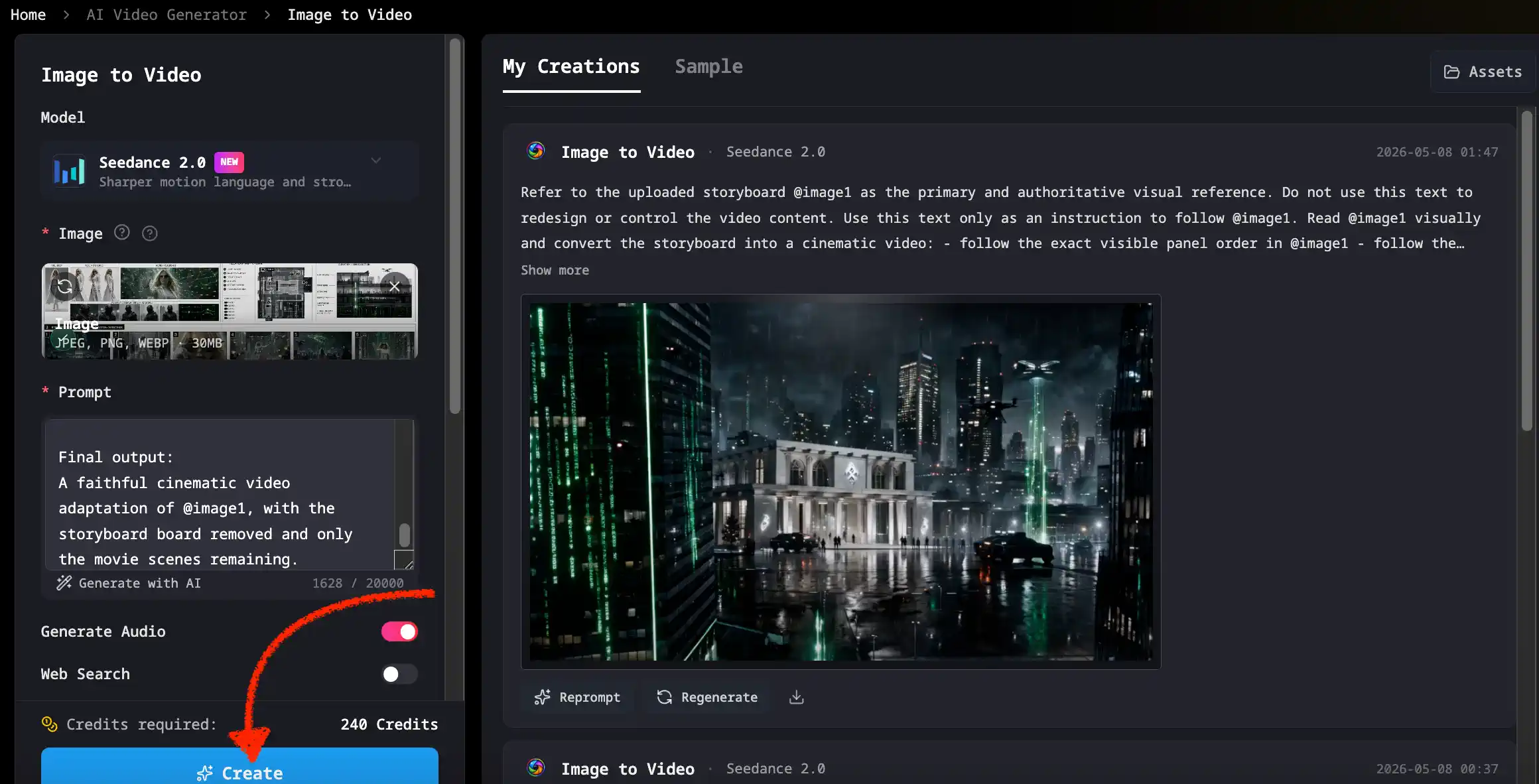 Seedance 2.0 image-to-video generator for cinematic storyboard videos