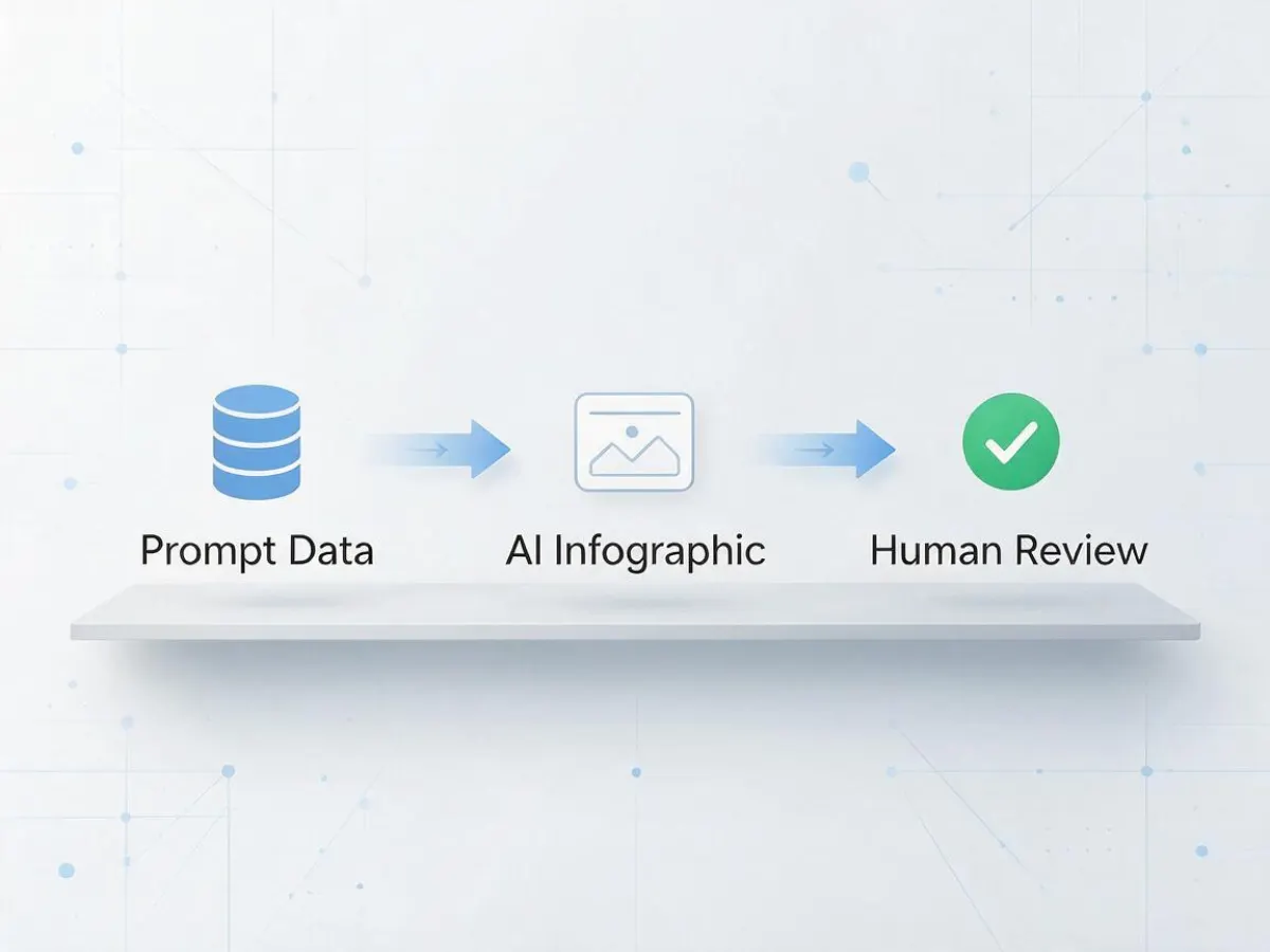 Prompt data to AI infographic to human review warning graphic