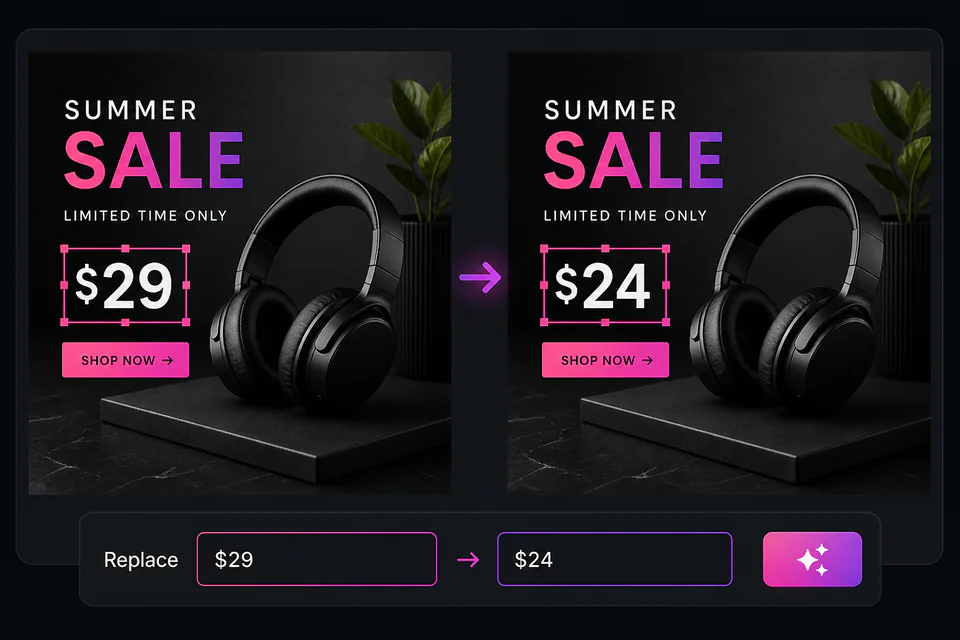 Replacing a selected word with new text while the rest of the image stays the same