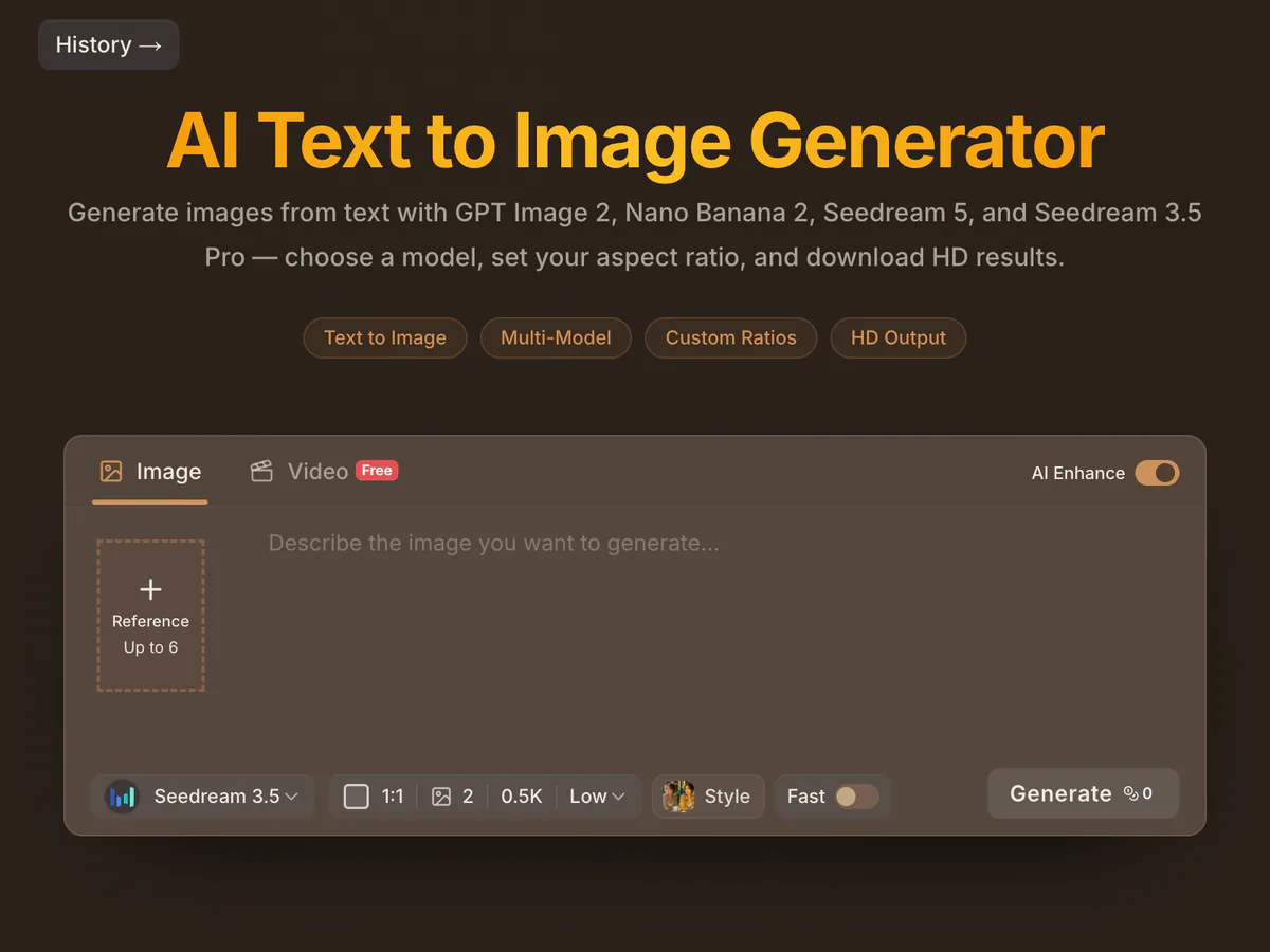 Raphael AI text-to-image generator with prompt input, model and aspect ratio controls