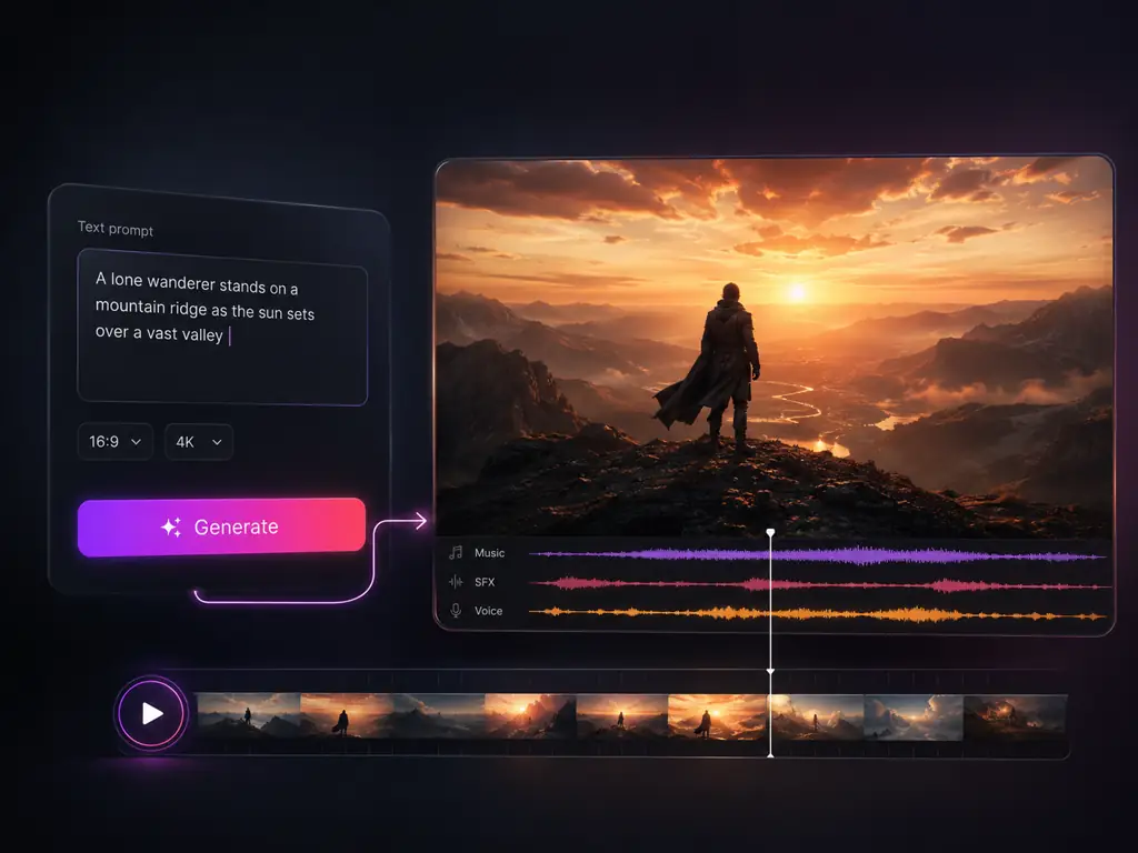 Wan 3.0 AI 影片生成器從文字提示創作 4K 電影感片段